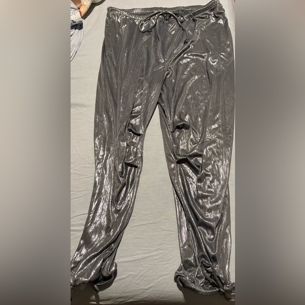 Anthropologie Silver Metallic Pants